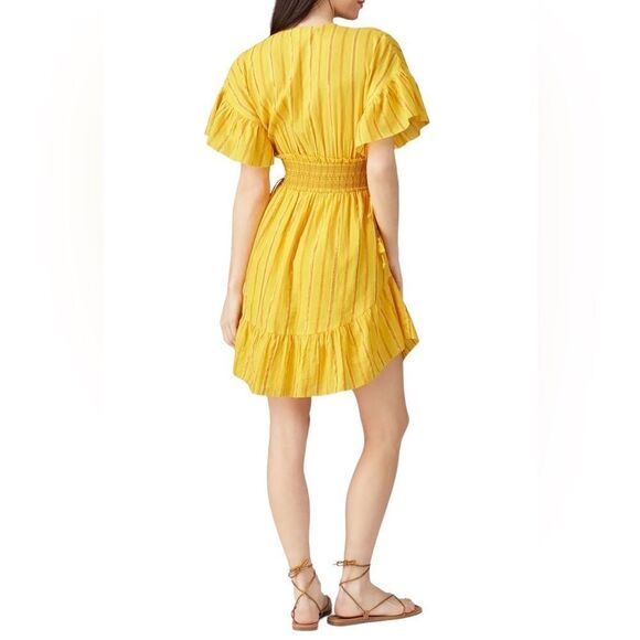 Saylor Yellow Adrianne Ruffle Sleeve Smocked Waist Mini Dress Sz M - Picture 4 of 16